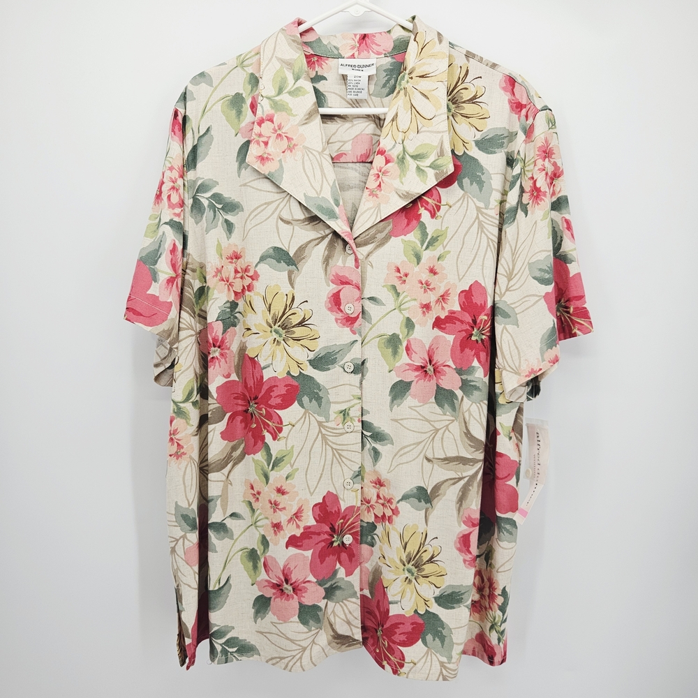 Alfred Dunner Floral Blouse Pink, Green Rayon Linen Women's Plus Size 20W NWT